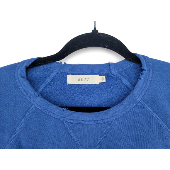 American Eagle AE77 Distressed Blue Crewneck Sweatshirt Unisex L Made in USA - Picture 3 of 5